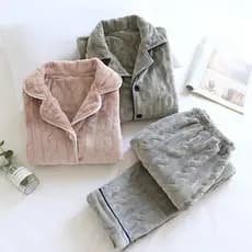 Outono inverno flanela pijamas feminino manga comprida velo quente masculino Plus Size engrossado Coral velo golpe