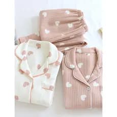 Pijamas de algodão puro feminino outono inverno três camadas acolchoado quente engrossado japonês simples solto Loungewe
