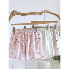 Calças de pijama de verão femininas Shorts de algodão puro dupla camada fio de algodão dos desenhos animados solto taman