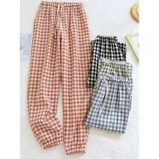 Casal xadrez calças de pijama das mulheres dos homens primavera outono puro algodão verão estilo fino lavado algodão Nec
