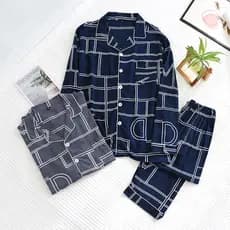 Pijamas de seda de algodão masculino de manga comprida primavera verão outono japonês algodão Artificial fino simples ta