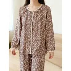 Japonês Pastoral Floral senhoras primavera outono puro algodão pijamas de manga comprida estilo fino dupla camada gaze L