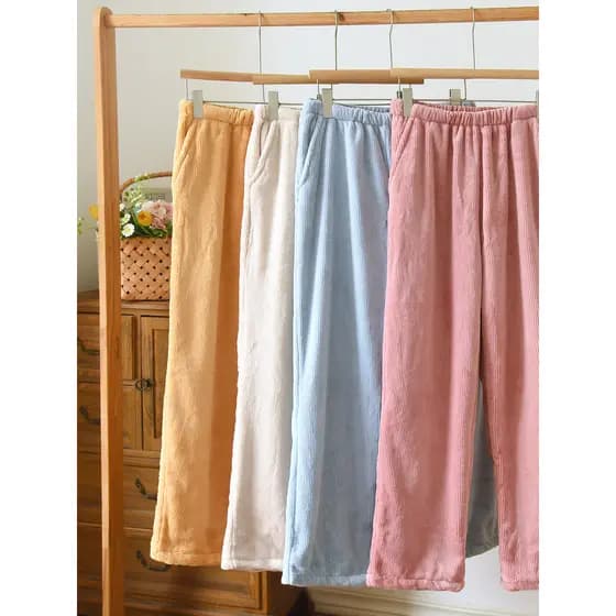 Andando deus calças pijamas de flanela pode usar fora dos desenhos animados Coral velo preguiçoso calças de pijama femin
