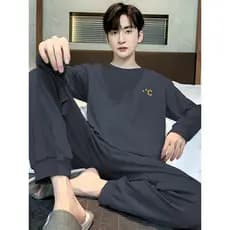Pijamas estilo masculino primavera outono estilo 2025 novo estilo puro algodão de manga comprida outono meninos Plus Siz