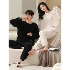 Casal pijamas feminino inverno quente engrossado flanela masculina casa pode usar fora mais velo Homewear terno inverno