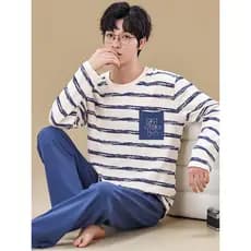 Pijamas masculinos de algodão puro 2025 novo estilo primavera outono algodão de manga comprida dos desenhos animados juv