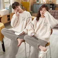 Coral velo casal pijamas estudantes do sexo feminino outono inverno engrossado mais velo pode usar fora dos homens