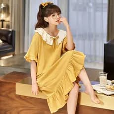 Camisola de verão feminina algodão puro fino manga curta estilo fada versão coreana solto doce pijamas feminino estudant