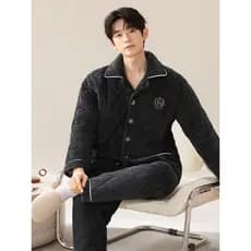 2025 novo estilo pijamas de tamanho grande masculino inverno engrossado velo Coral velo acolchoado Cardigan masculino Ho