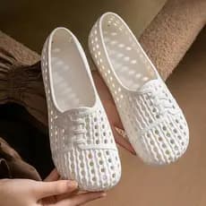 Buraco sapatos femininos desgaste exterior Anti-deslizamento desodorante verão oco respirável sola macia deslizamento-em