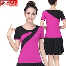 Traje de dança quadrada cor superior combinando em torno do pescoço de manga média traje de dança feminino de manga curt