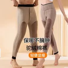 Calças térmicas de camelo masculinas forro de lã de inverno engrossado cintura alta proteção joelheiras Extra grossas ca