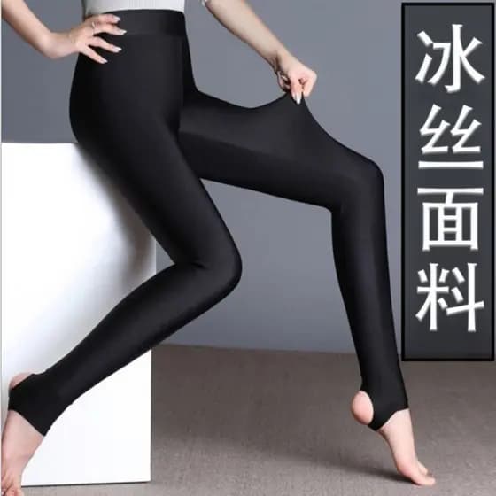 Mulheres Leggings mulheres outono inverno de cintura alta velo-fleece calças brilhantes feminino estilo fino gelo seda t