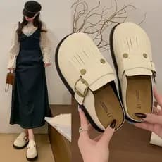 Novo estilo Baotou chinelos femininos sapatos planos All-Match chinelos de couro feminino exterior usar chinelos confort