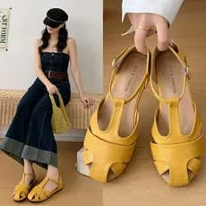 Verão novo estilo sandálias de moda sapatos femininos Baotou sandálias fivela plana sandálias romanas sandálias feminina