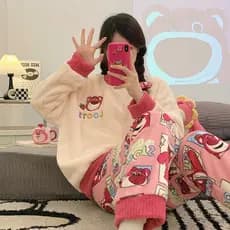 2024 pijamas de lã Coral feminino outono inverno engrossado velo terno bonito estudante flanela quente roupas para casa