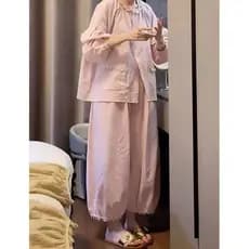 Pijamas femininos primavera outono 2026 novo estilo cor sólida rendas calças de manga comprida doce verão bonito Homewea