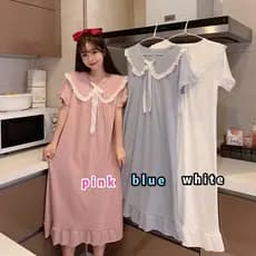 Camisola feminina verão 2024 novo estilo bonito japonês doce boneca gola estilo princesa pijamas vestido Homewear