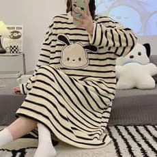 2025 Coral velo camisola feminina outono inverno doce dos desenhos animados camisola flanela engrossado quente vestido d