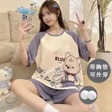 Pijamas femininos 2024 verão novo estilo de uma peça de manga curta pijamas femininos Homewear bonito terno exterior com