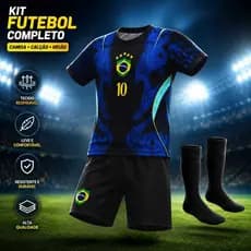 Conjunto Infantil de Futebol completo com meião menino e menina 04 ao 14