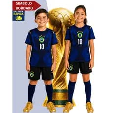 Conjunto Infantil Brasil Copa do Mundo Bordado Modelo Novo