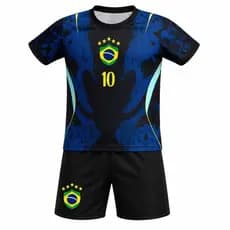 Kit Conjunto Camisa e Short Bordados Brasil infantil juvenil
