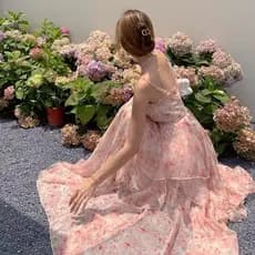 2024 novo estilo estilo fada saia longa verão Bali beira-mar férias Floral estilo francês estilingue vestido feminino es