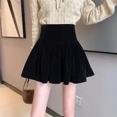 Pequena saia de veludo feminina 2026 outono inverno novo estilo preto saia plissada inchado bolo saia a linha saia curta