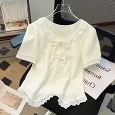 150kg Plus Size feminino verão doce novo estilo gravata borboleta manga curta camiseta feminina renda costura Design top