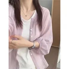 Estilo coreano Super fada ins camisa fina feminina em camadas verão solto All-Match protetor solar camisa exterior usar