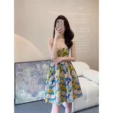 2026 verão novo estilo estilo francês temperamento grande flor Design cintura estreita mais magro olhar estilingue vesti