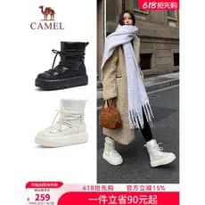 Camel Sapatos femininos 2026 inverno novo estilo botas de neve de sola grossa forro de lã feminino grosso nordeste ao ar