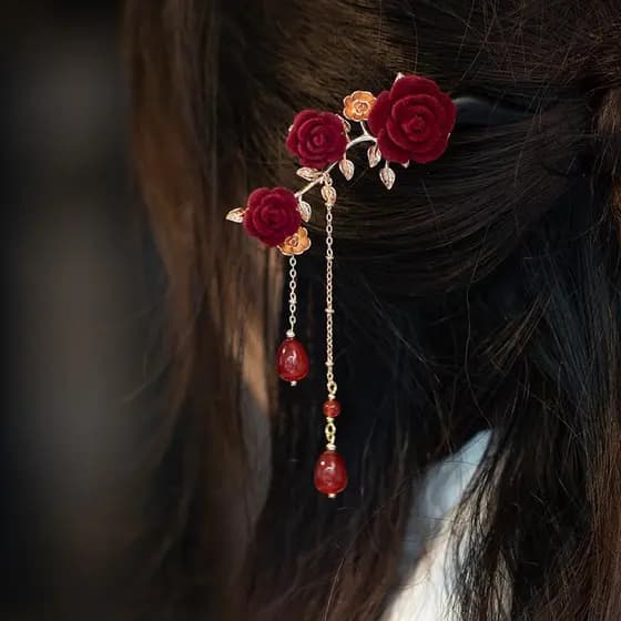Brisa conjunto Original rosa placa de madeira Hairpin antigo Hanfu Cheongsam cabeça bola diária novos acessórios para o