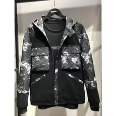 Marca roupas masculinas Jck Jns outono inverno masculino com capuz camuflagem grande bolso superior juventude médio gros