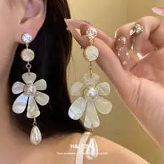 Flor Pérola Lágrima Brincos Doce Elegante Luz Acessórios De Jóias De Luxo Para Mulher