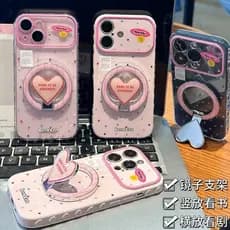 Estrela Caso De Telefone Com Amor Coração Espelho Suporte Para iPhone 17 16 15 14 13 Pro Max Plus Bonito Dos Desenhos An