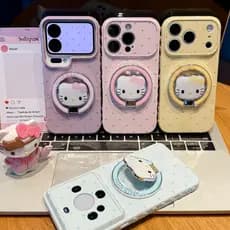 Bonito Coração Design Caso De Telefone Com Suporte De Gato Para iPhone 17 16 15 14 13 12 11 Pro Max Plus Kawaii Acessóri