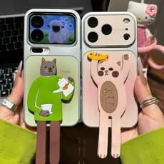 1 Conjunto De Capa De Telefone Gato Café Com Suporte Para iPhone 17 16 15 14 13 12 11 Pro Max Plus Bonito Barista Design