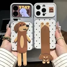Capa De Telefone Estrela De Bolinhas Com Suporte De Dachshund Para iPhone 17 16 15 14 13 12 11 Pro Max Plus Design Criat