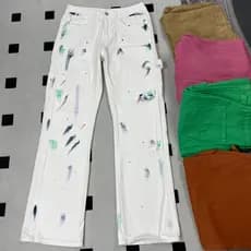 High Street American Hot Girl Splash Ink Jeans Homens Branco Casual All-Match Solto Reto Calças de Perna Larga Mulheres