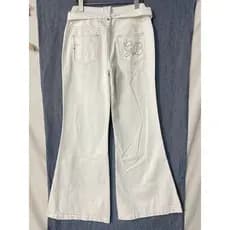 Última ordem Jeans lavados brancos femininos 2026 primavera outono Casual bordado solto cintura média baixa calças retas