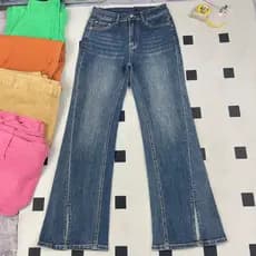 Micro Jeans feminino verão 2026 novo estilo pequeno Retro tornozelo comprimento dividir calças retas largas