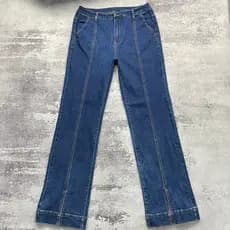 Comércio exterior Denim Retro azul fenda magro-ajuste pequeno Jeans reto feminino 2026 primavera novo estilo cintura alt