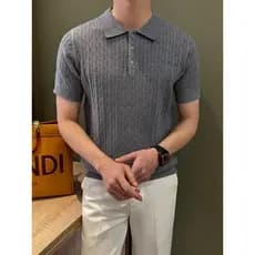 Estilo Preppy cinza torção polo lapela malhas de manga curta camiseta feminina verão 2026 High-End magro-ajuste topo