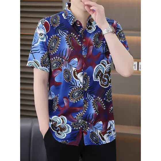 Camisa de manga curta de seda gelo masculina verão estilo fino não-ferro Anti-rugas camisa na moda bonito High-End Casua