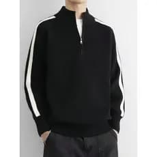 Suéter masculino com meio zíper, outono inverno 2025, novo estilo, cor contrastante, listrado, pulôver masculino, suor q