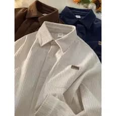 Camisa de veludo de manga comprida masculina outono inverno estilo rua wear solto roupa interior americano Retro High-En