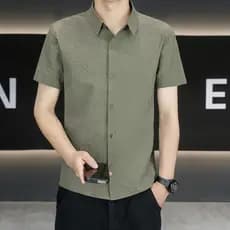 Camisa legal de manga curta de seda gelo roupas masculinas de verão não-ferro Anti-rugas Polegada roupas de trabalho Cas