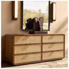 R/H Santiago Cane 6 Gavetas Penteadeira Madeira Maciça Gaveta de Rattan Mesa de Cabeceira Retro Francesa Armário Lateral